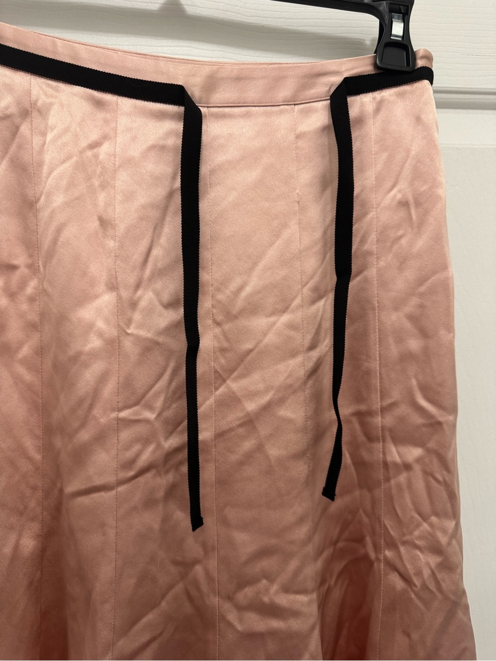 Y2K Style Express Blush Pink A-Line 100% Silk Skirt with Black Trim - Picture 7 of 15